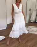 Kant midi zomerjurk met V-hals – Elena