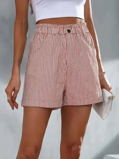Gestreepte dames shorts met hoge tailleband – Maud