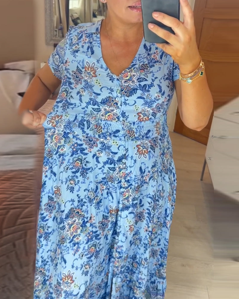 Maxi Bloemenjurk V-Hals Zomerlook Elegant – Yara