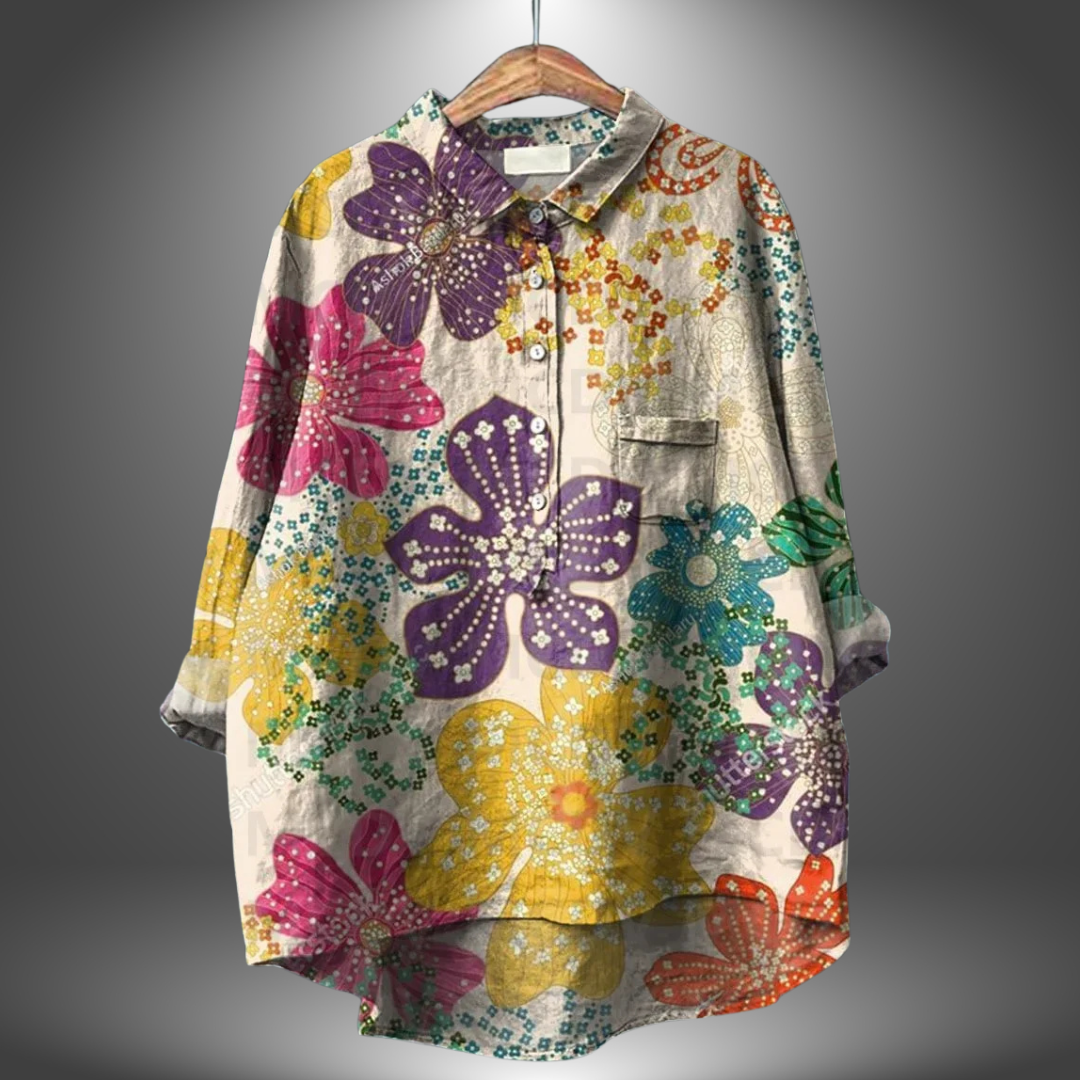 Dames Handgemaakte Bloemenblouse Ademend Comfort Elegant – Evelise