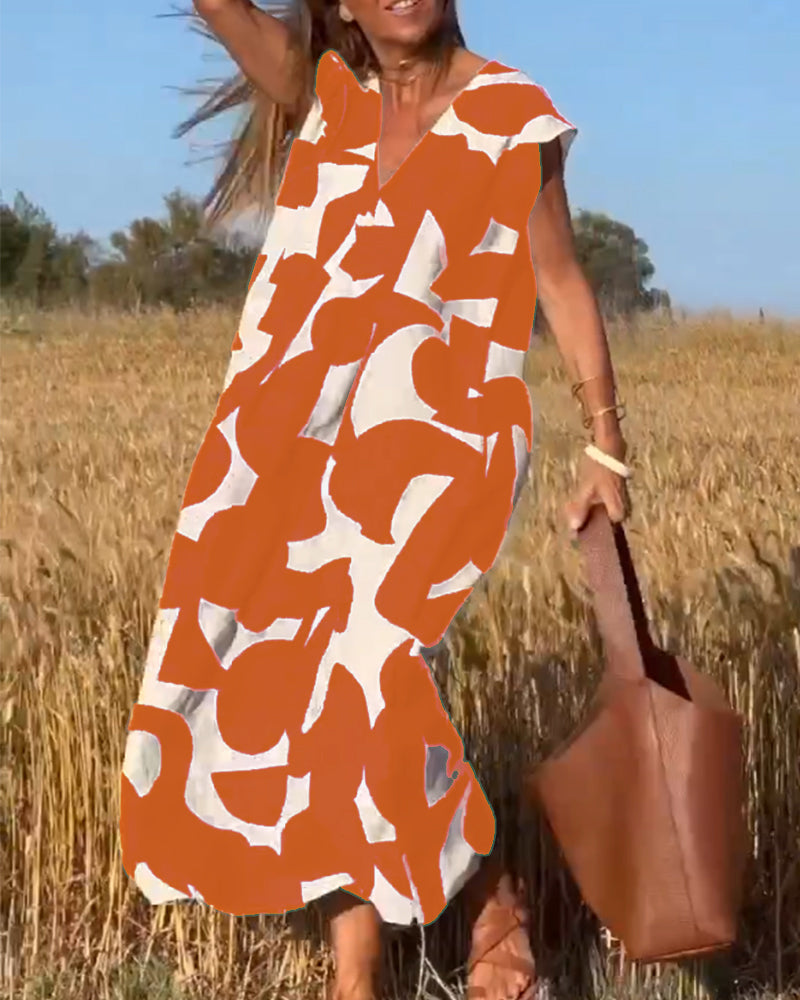 Dames Gedrukte Zomerjurk V-hals Elegant Comfort – Serina