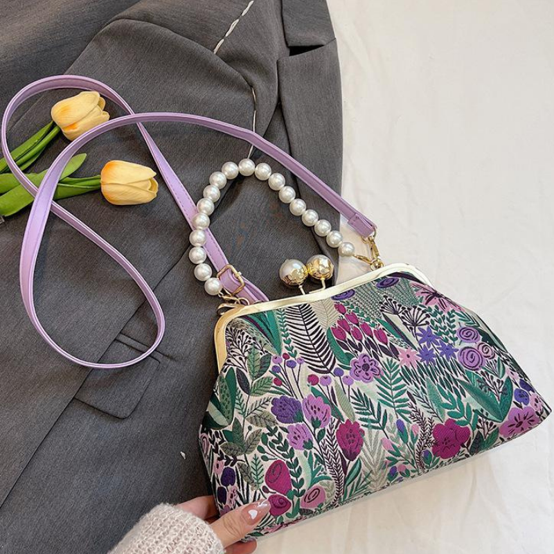 Bloemen clutch met parelketting voor dames – Alurelle