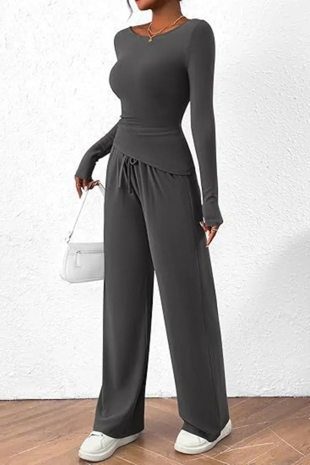 Ronde hals lange mouw top en broek set – Donna