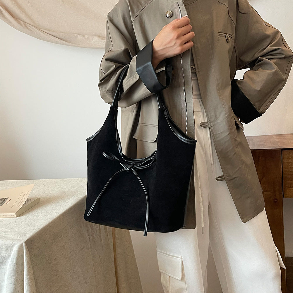 Vegan suède schoudertas met strikdetail – Alessa