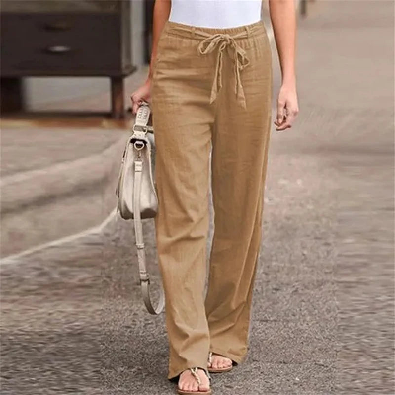 Dames Linnen Broek Elastische Taille Ademend Comfort – Valesca