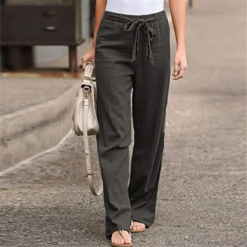 Dames Linnen Broek Elastische Taille Ademend Comfort – Valesca