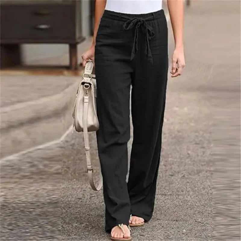 Dames Linnen Broek Elastische Taille Ademend Comfort – Valesca