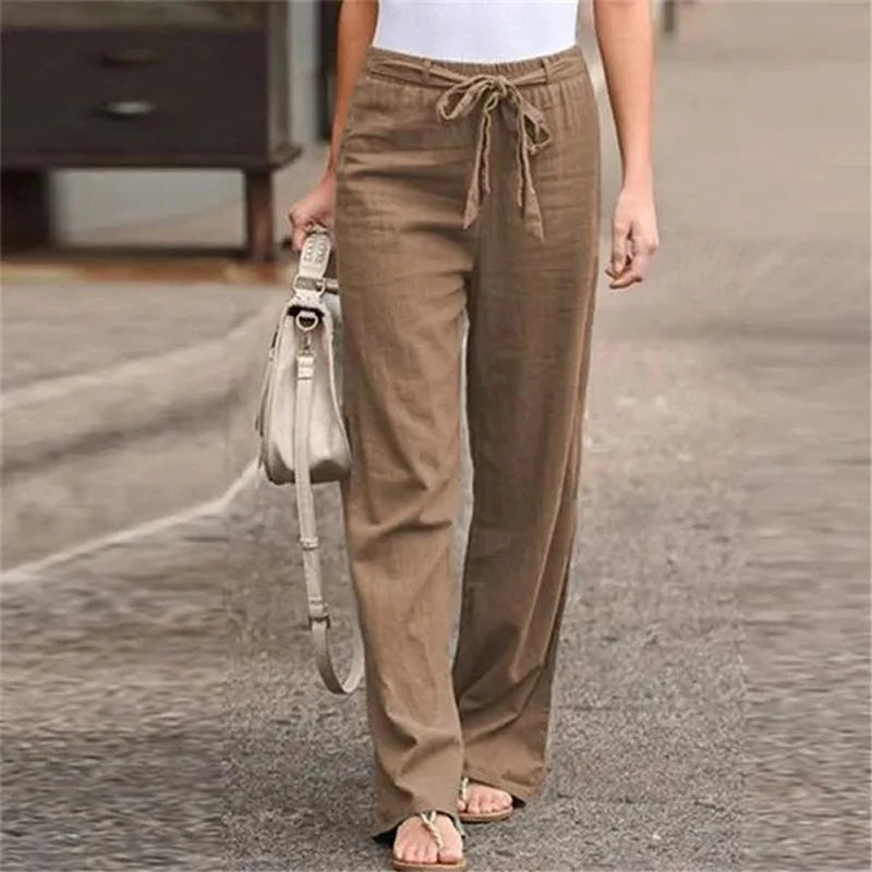 Dames Linnen Broek Elastische Taille Ademend Comfort – Valesca