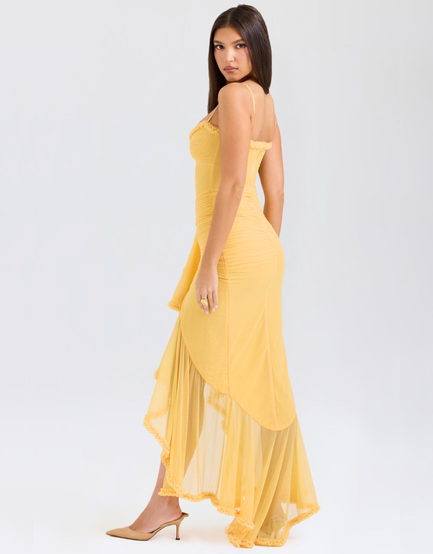 Maxi jurk met ruches en sleep voor dames – Elodie