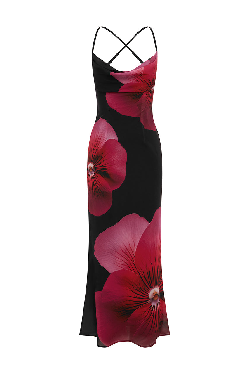 Bloemen maxi-jurk voor dames met open rug en cowl hals – Florenya
