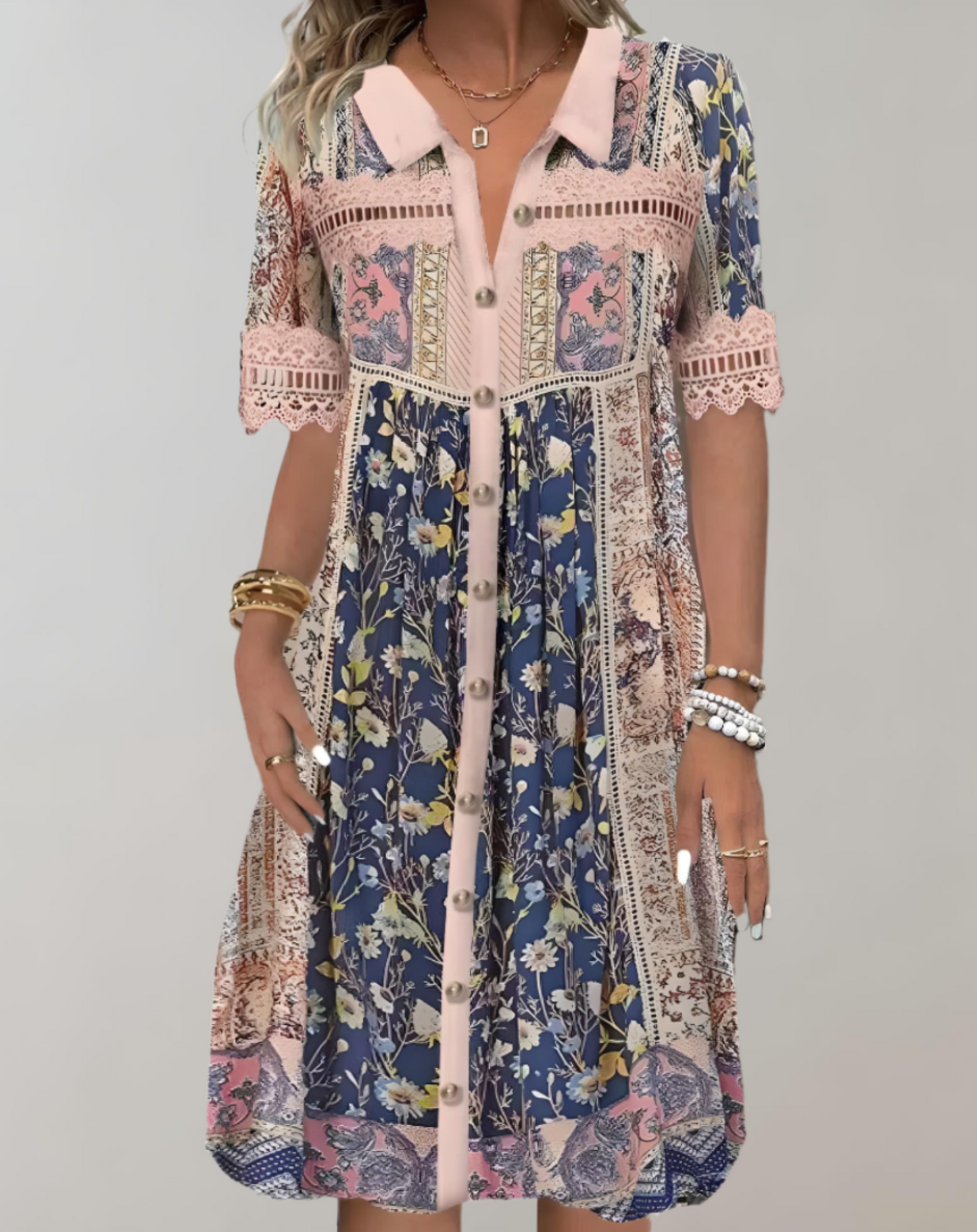 Midi-Jurk Met Kantdetails – Elena