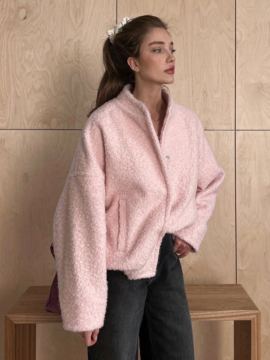 Fluffy roze nepleren jas voor dames – Milou