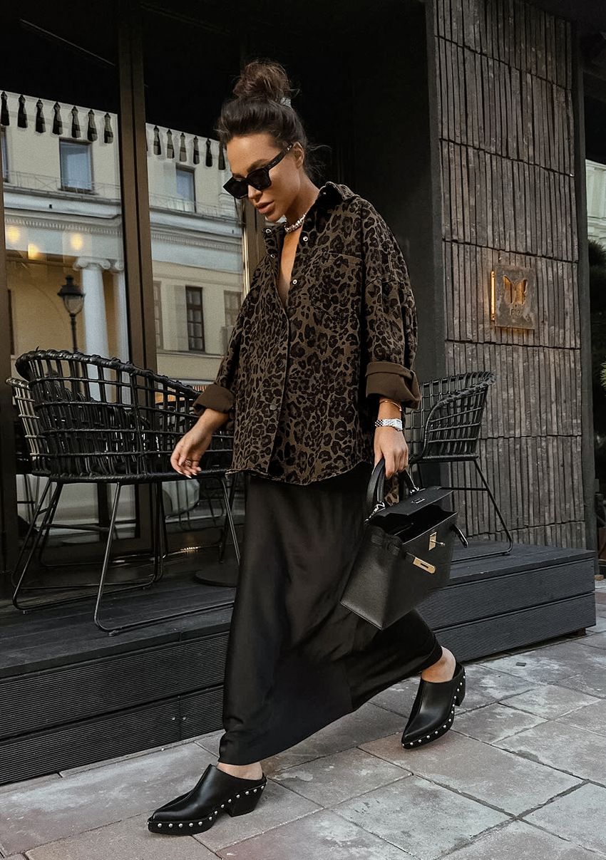 Preppy luipaardprint overhemd shacket met knopen – Mila