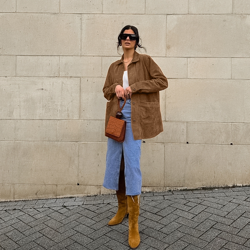 Oversized suède kraagjas met relaxte pasvorm – Mila