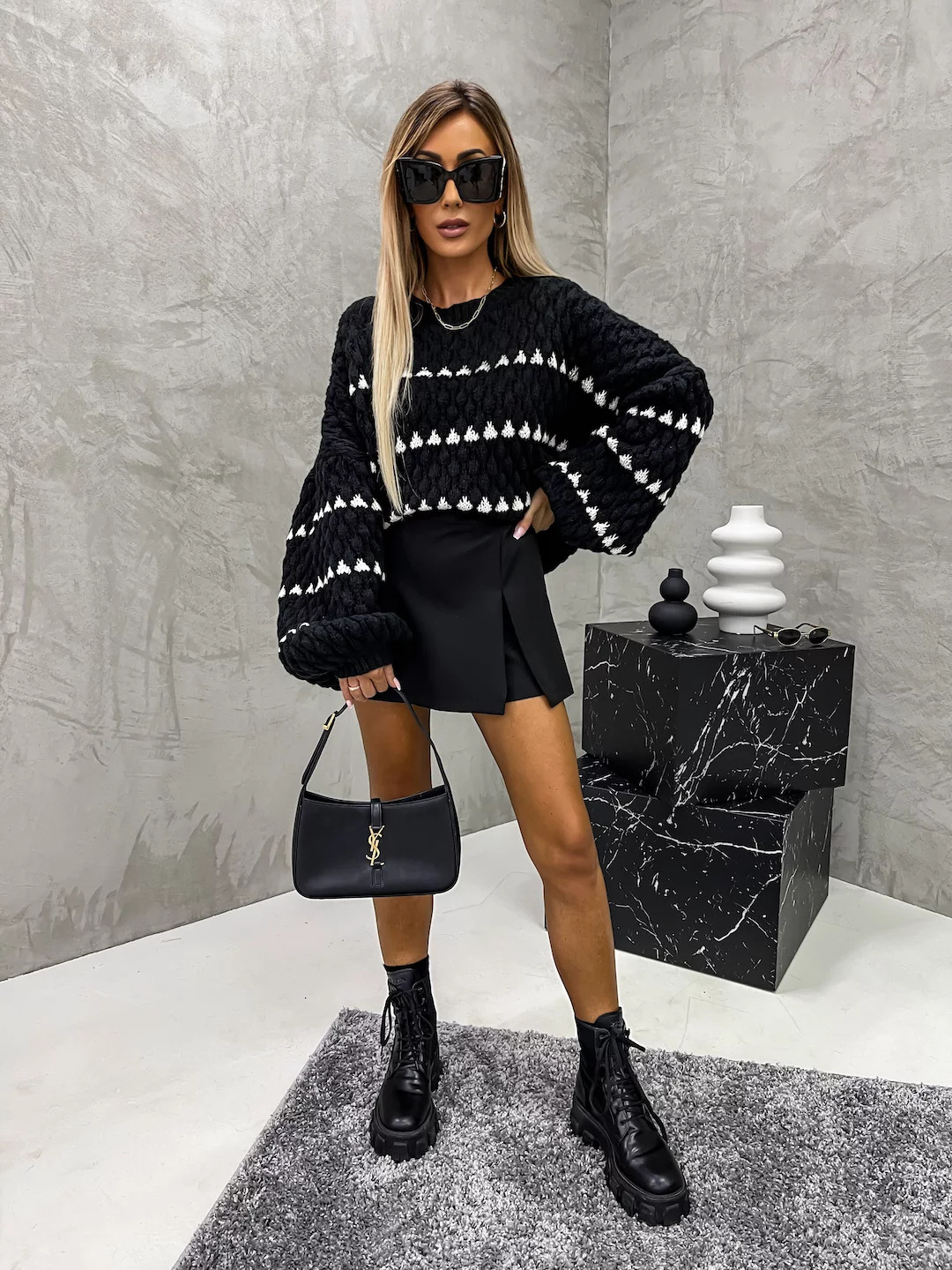 Chunky gebreide hart trui met contrast halslijn – Emma