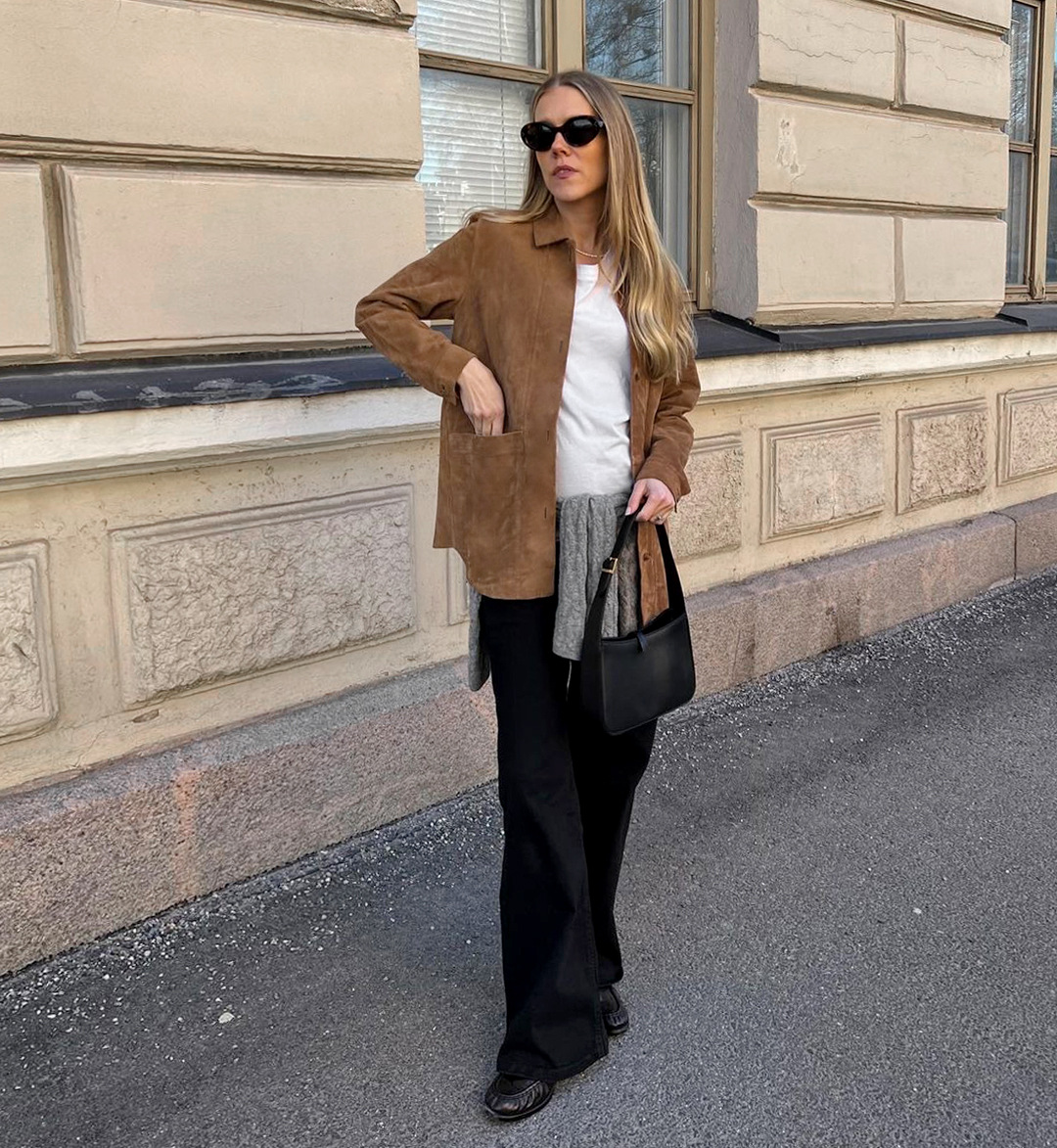 Oversized suède kraagjas met relaxte pasvorm – Mila