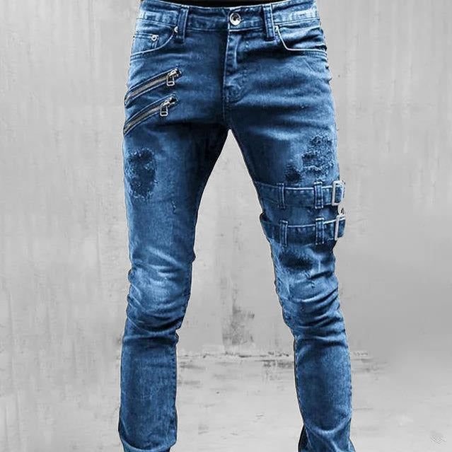 Gothische Buckle Slim Fit Tapse Jeans voor Heren - Raven