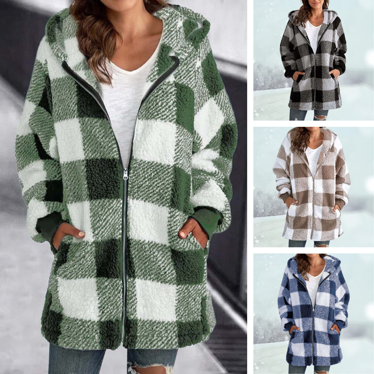 Warme geruite winterjas voor dames – Sophie