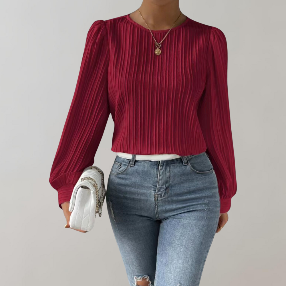 Elegante plissé blouse met ronde hals voor dames – Sophia