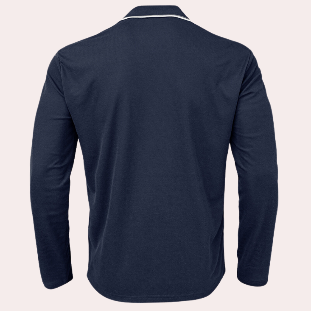 Heren Asymmetrisch V-Hals Polo Shirt met Lange Mouwen – Lars