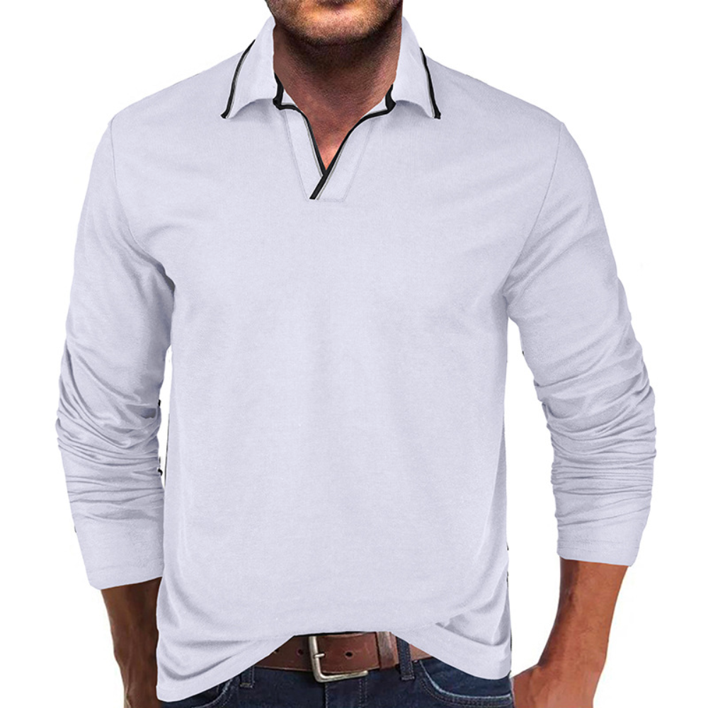 Heren Asymmetrisch V-Hals Polo Shirt met Lange Mouwen – Lars