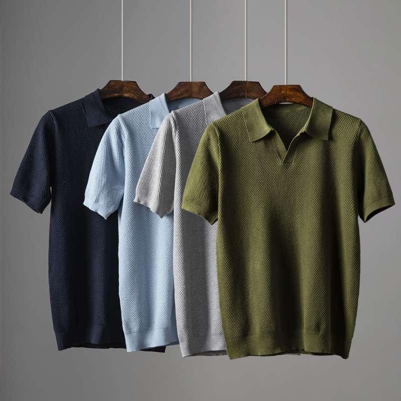 Textuur Ruit Katoen-Hennep Polo Shirt voor Heren – Victor