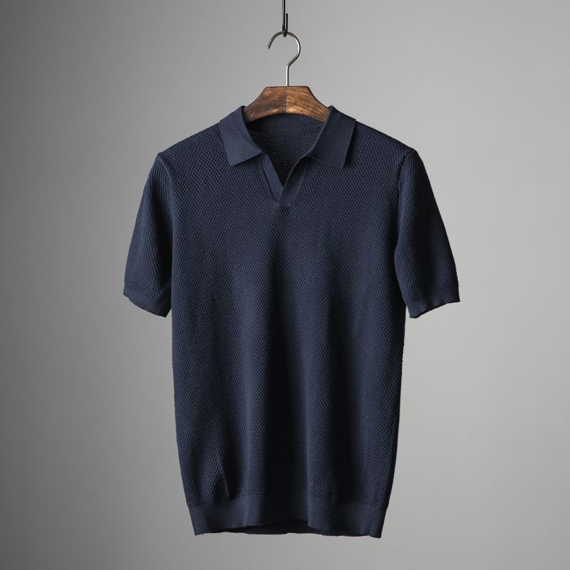Textuur Ruit Katoen-Hennep Polo Shirt voor Heren – Victor