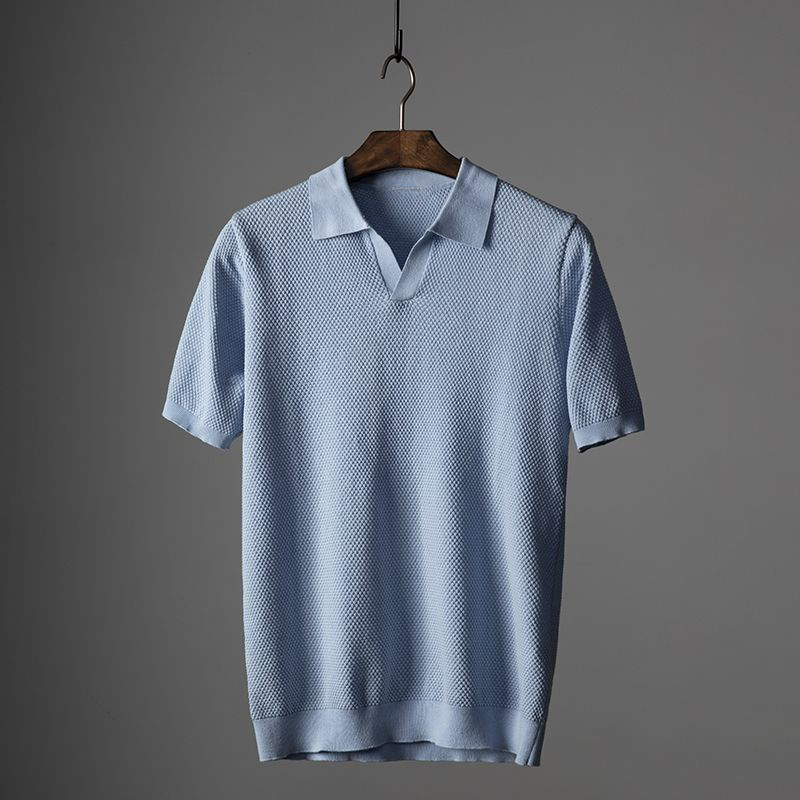 Textuur Ruit Katoen-Hennep Polo Shirt voor Heren – Victor