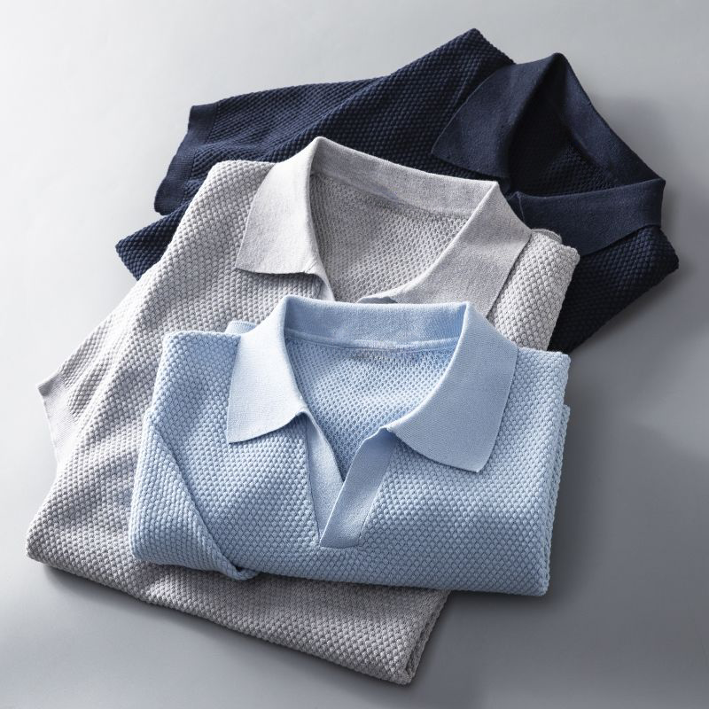 Textuur Ruit Katoen-Hennep Polo Shirt voor Heren – Victor