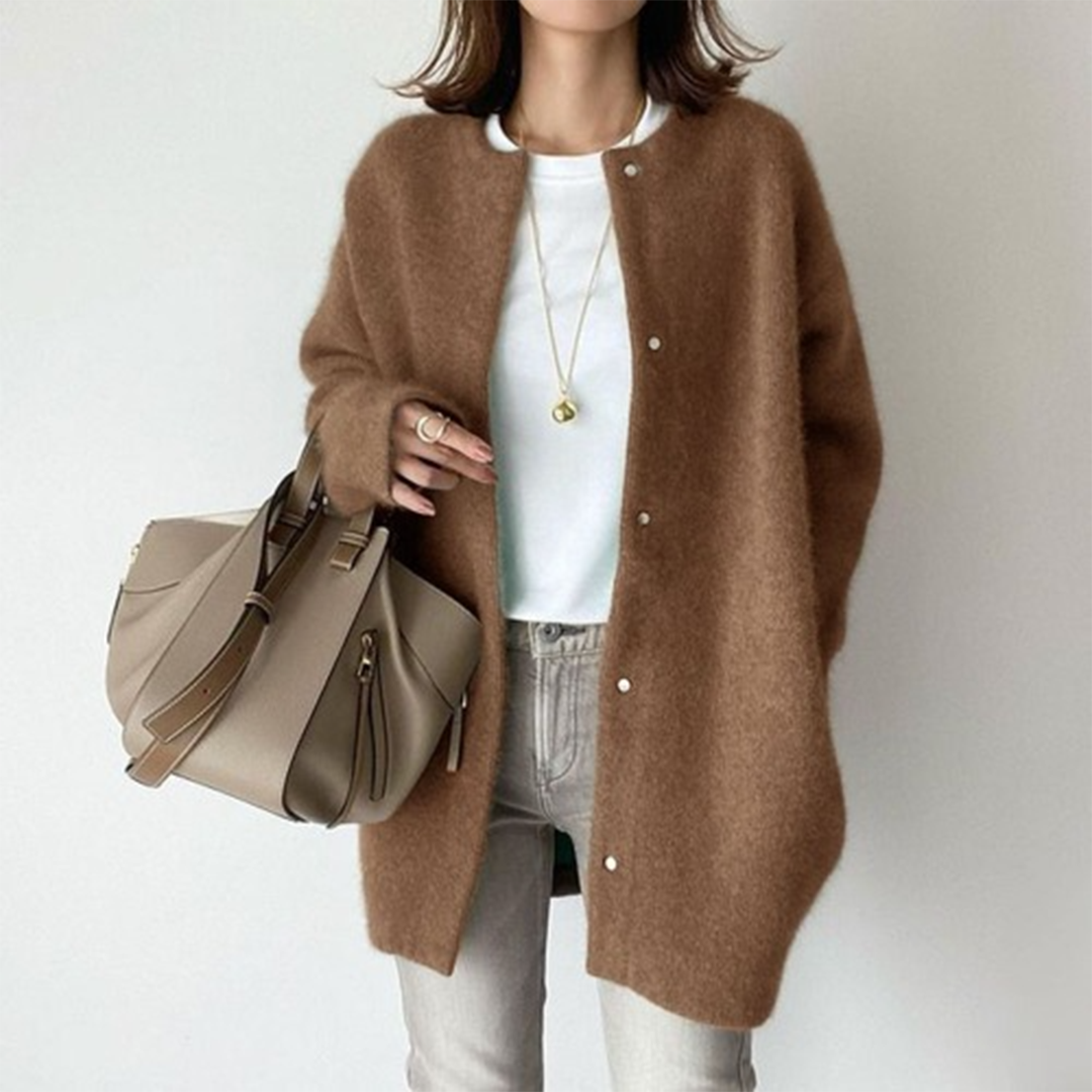 Elegante cashmere damescardigan met fluffy mouwen – Elise