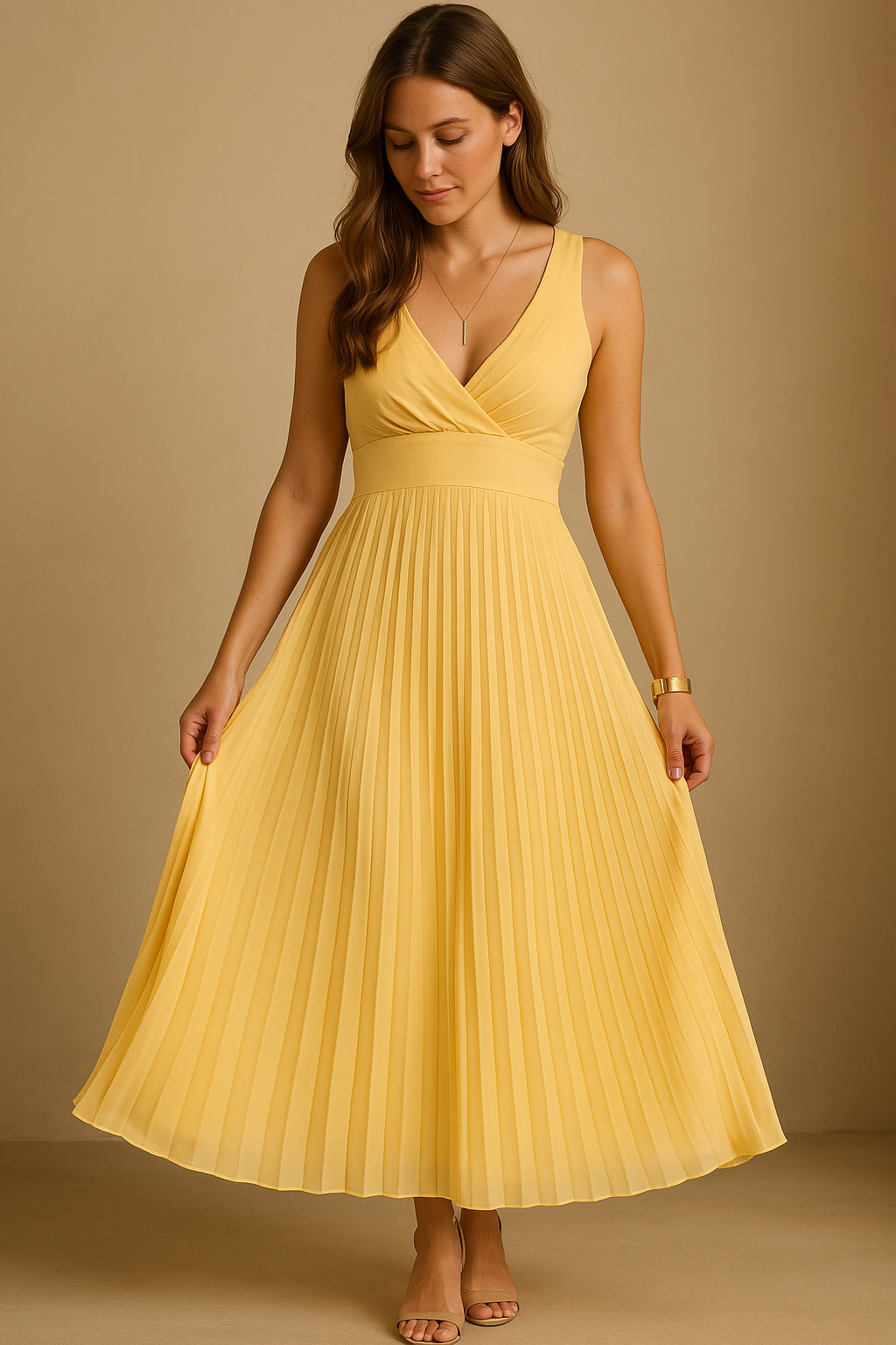 Plissé maxi zomerjurk dames V-hals elegant – Camille