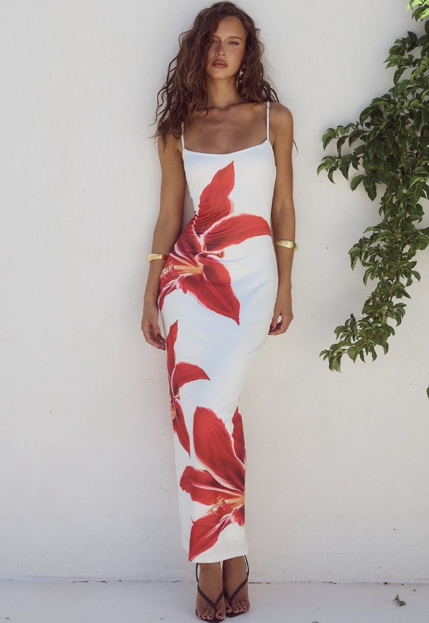 Figuur flatterende dames midi-jurk met bloemenaccent – Neyora