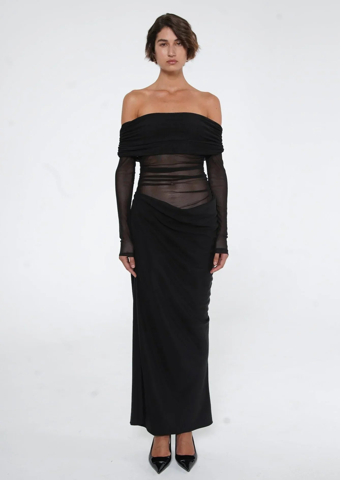 Maxi avondjurk off shoulder mesh elegant – Sophie