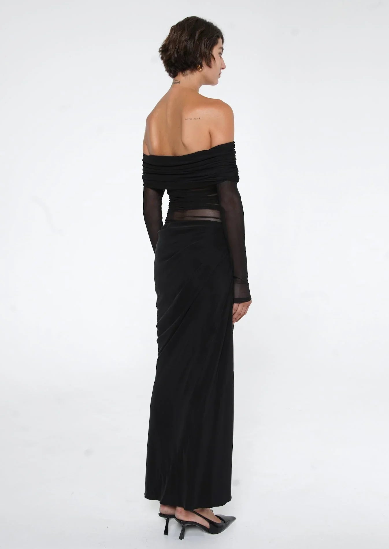 Maxi avondjurk off shoulder mesh elegant – Sophie