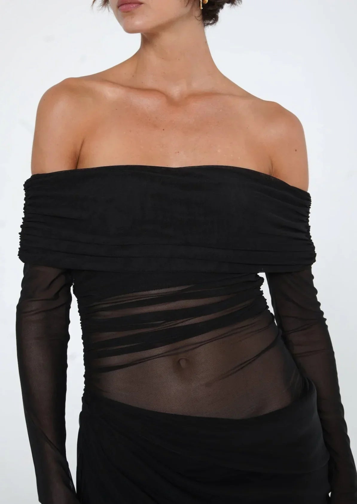 Maxi avondjurk off shoulder mesh elegant – Sophie