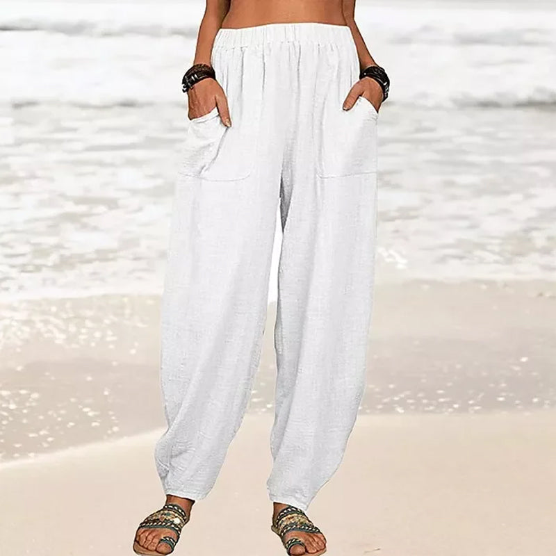 Lichte strandbroek voor dames met elastische taille – Rizza