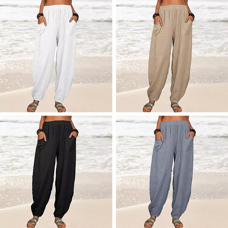 Lichte strandbroek voor dames met elastische taille – Rizza