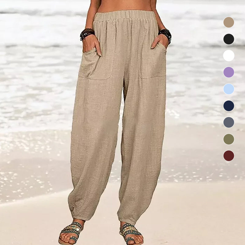 Lichte strandbroek voor dames met elastische taille – Rizza