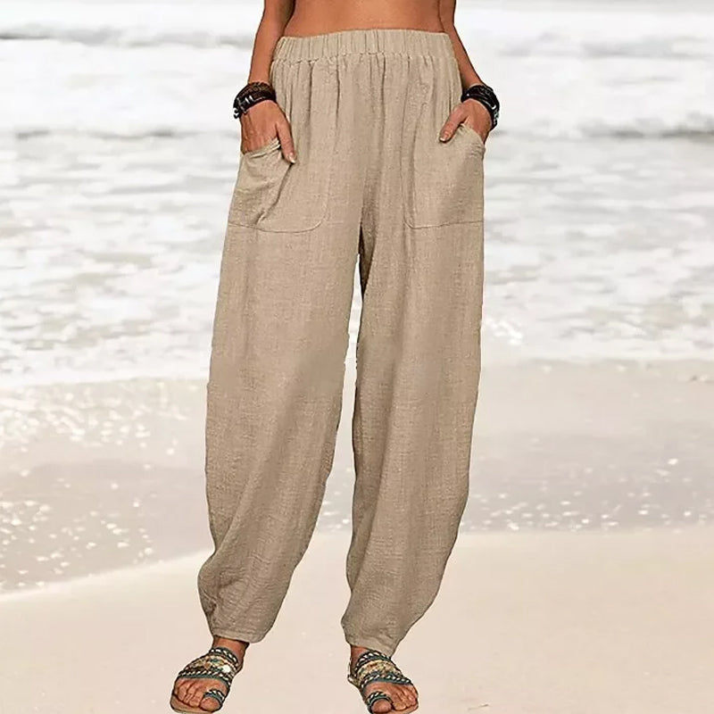 Lichte strandbroek voor dames met elastische taille – Rizza