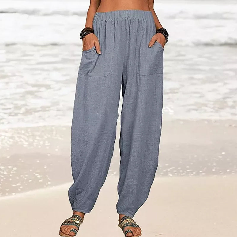 Lichte strandbroek voor dames met elastische taille – Rizza