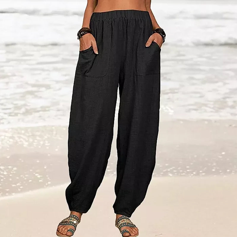Lichte strandbroek voor dames met elastische taille – Rizza