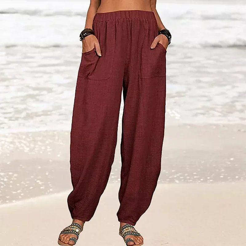 Lichte strandbroek voor dames met elastische taille – Rizza