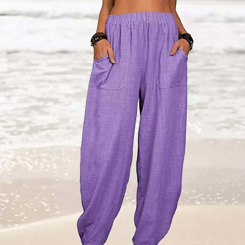 Lichte strandbroek voor dames met elastische taille – Rizza