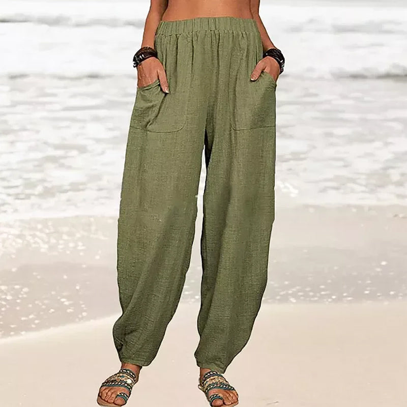 Lichte strandbroek voor dames met elastische taille – Rizza