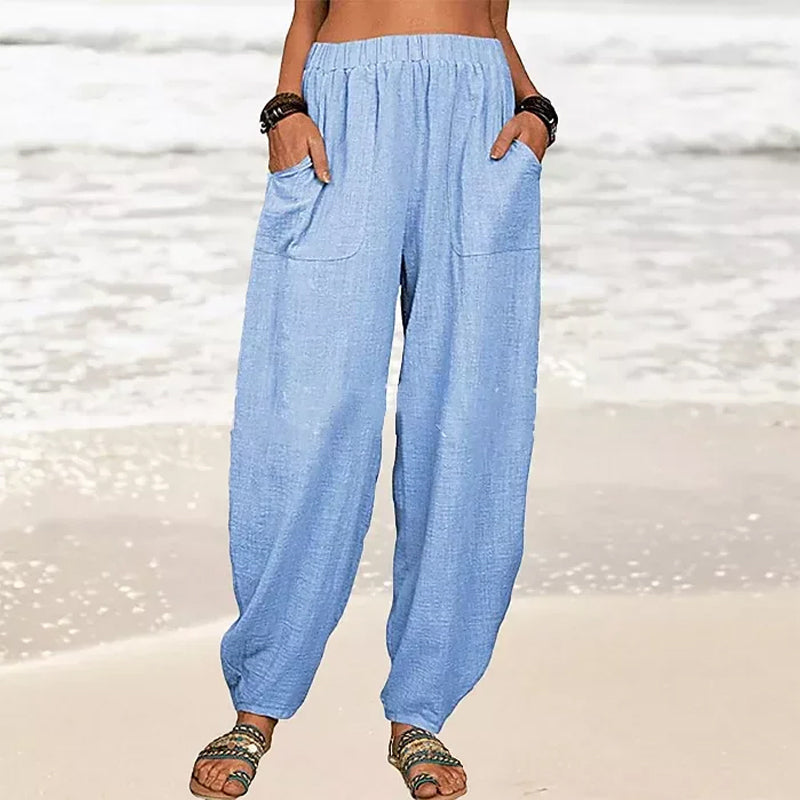 Lichte strandbroek voor dames met elastische taille – Rizza