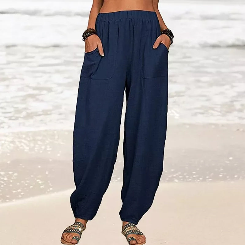 Lichte strandbroek voor dames met elastische taille – Rizza