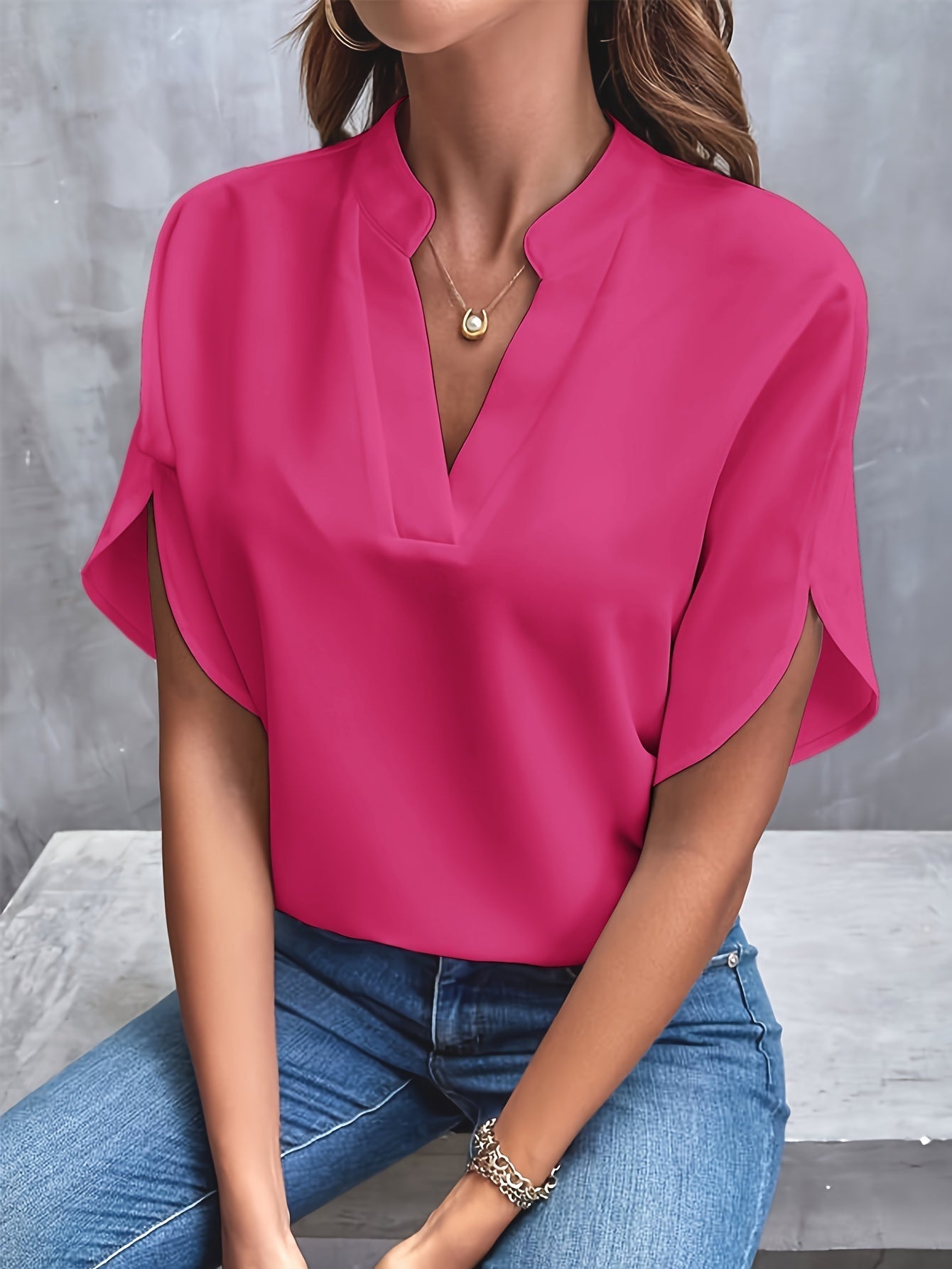 Chiffon Blouse met V-hals en Lange Mouwen – Lisa