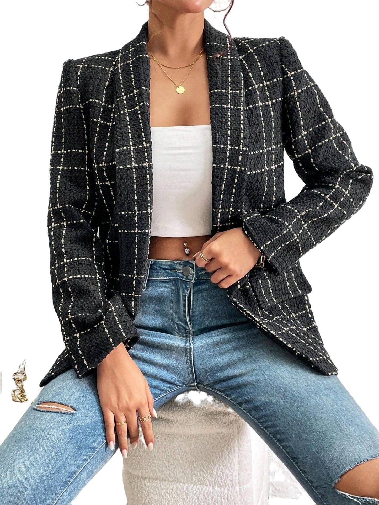 Geruite damesblazer voor elegante stijl en comfort – Clara