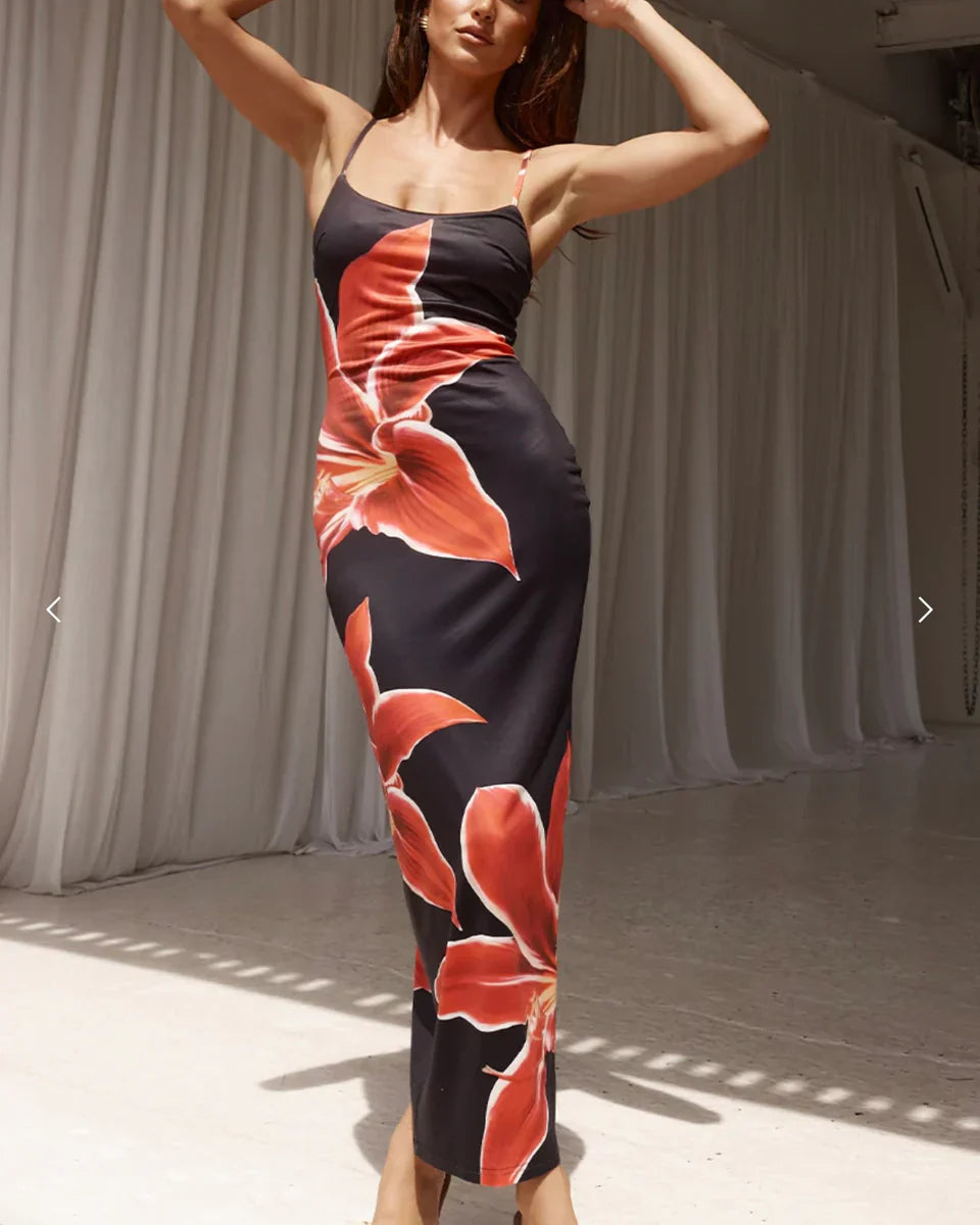 Figuur flatterende dames midi-jurk met bloemenaccent – Neyora