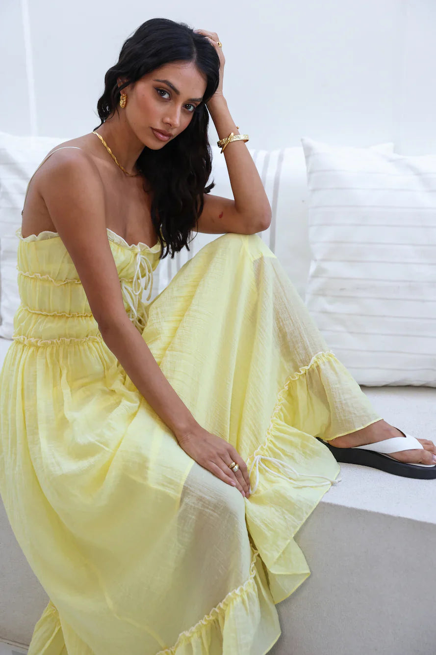 Maxi jurk met plooien en verstelbare bandjes dames – Thalia